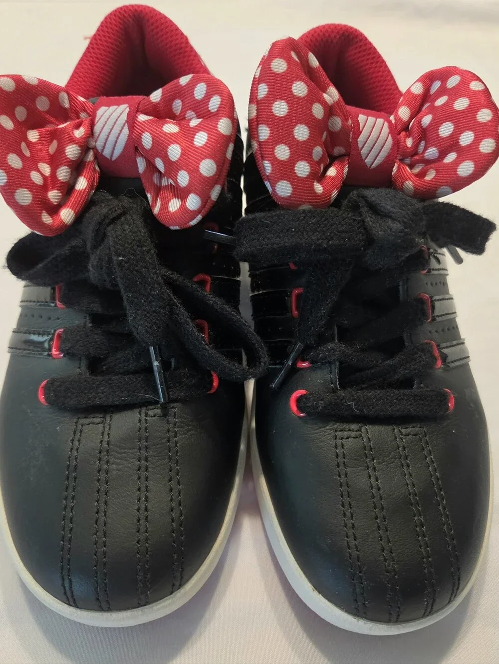 Kids Black and Red Polka Dot Bow Sneakers - Girls' Casual Shoes. Size 2